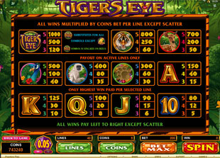 Tiger's Eye Slots Payout